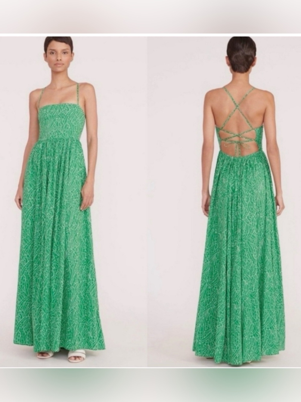 STAUD Courtney Smocked Maxi Dress in Palm Green 4
